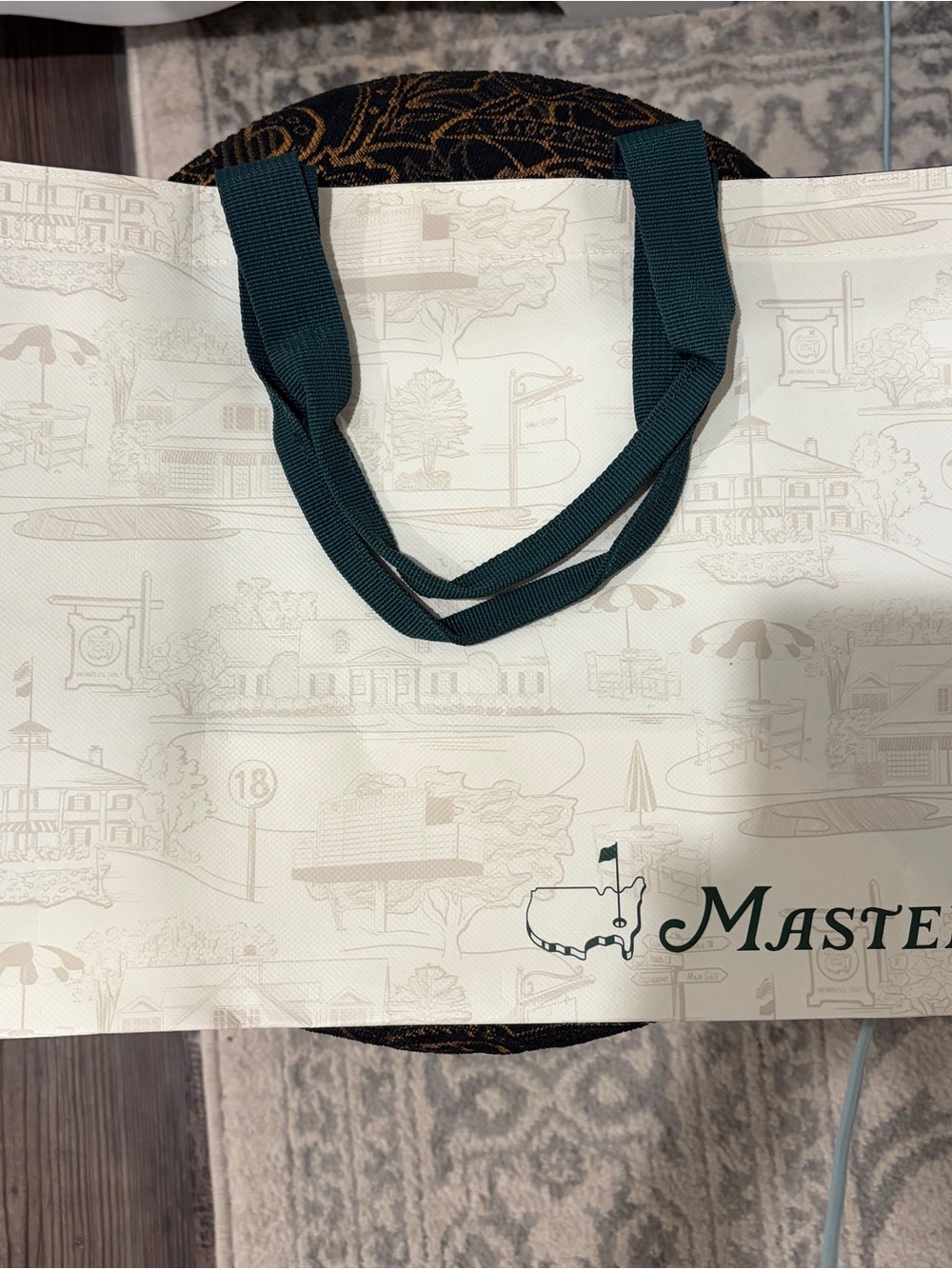 Master Tote Bag in Cream with Dark Green Handles